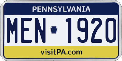 PA license plate MEN1920
