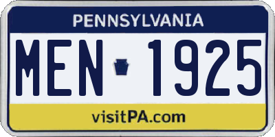 PA license plate MEN1925