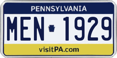 PA license plate MEN1929