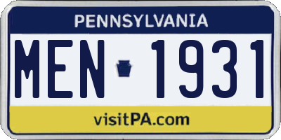 PA license plate MEN1931