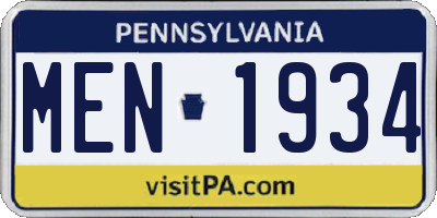PA license plate MEN1934