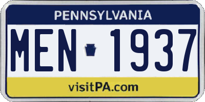 PA license plate MEN1937
