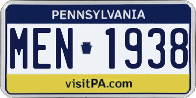 PA license plate MEN1938