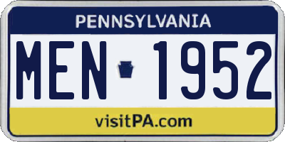 PA license plate MEN1952