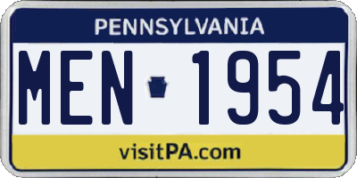 PA license plate MEN1954