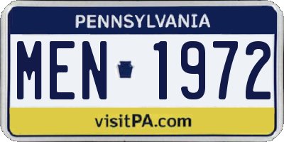 PA license plate MEN1972