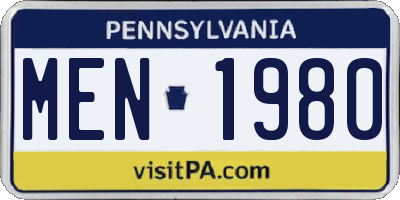 PA license plate MEN1980