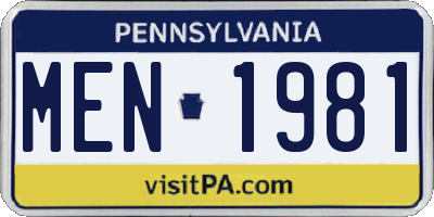 PA license plate MEN1981
