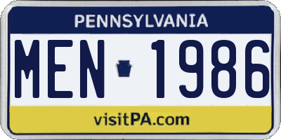 PA license plate MEN1986