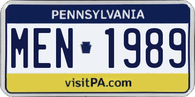 PA license plate MEN1989