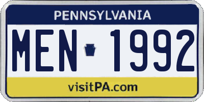 PA license plate MEN1992