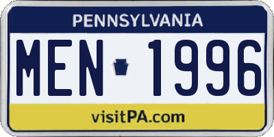 PA license plate MEN1996