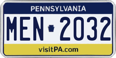 PA license plate MEN2032