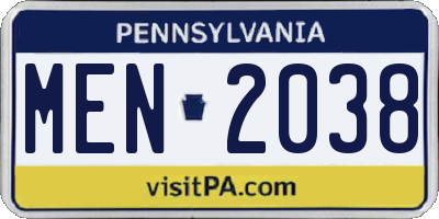 PA license plate MEN2038