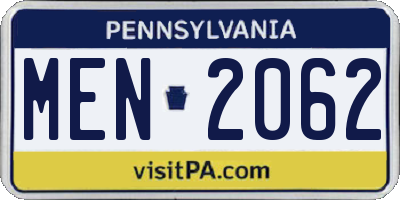 PA license plate MEN2062