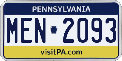PA license plate MEN2093