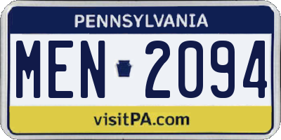 PA license plate MEN2094