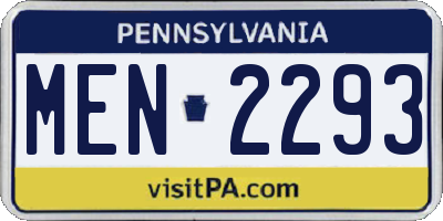 PA license plate MEN2293