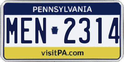 PA license plate MEN2314