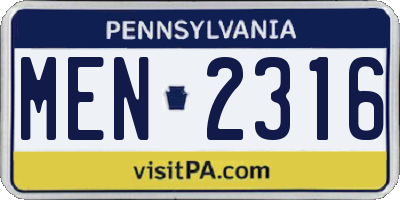 PA license plate MEN2316