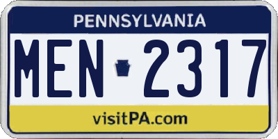 PA license plate MEN2317