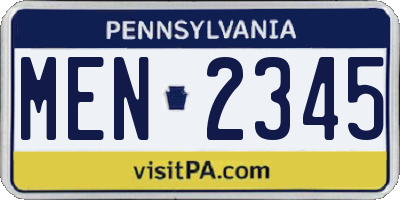 PA license plate MEN2345
