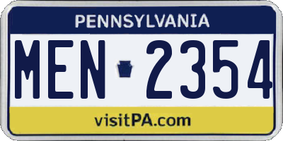 PA license plate MEN2354