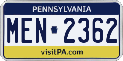 PA license plate MEN2362