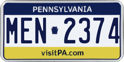 PA license plate MEN2374