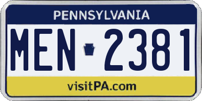 PA license plate MEN2381