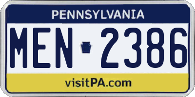 PA license plate MEN2386