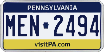 PA license plate MEN2494
