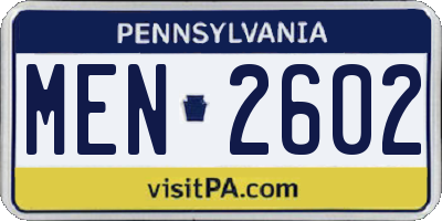 PA license plate MEN2602