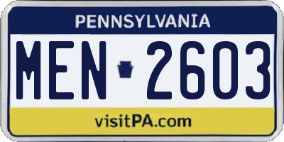 PA license plate MEN2603