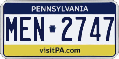 PA license plate MEN2747