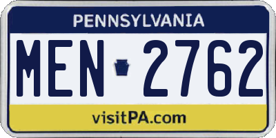 PA license plate MEN2762