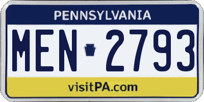 PA license plate MEN2793