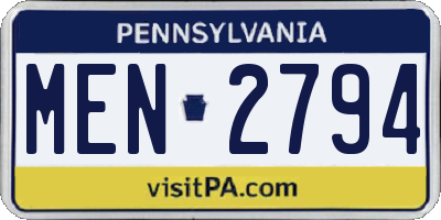 PA license plate MEN2794