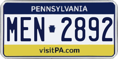 PA license plate MEN2892