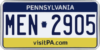 PA license plate MEN2905