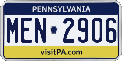 PA license plate MEN2906