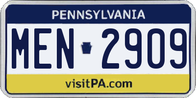 PA license plate MEN2909