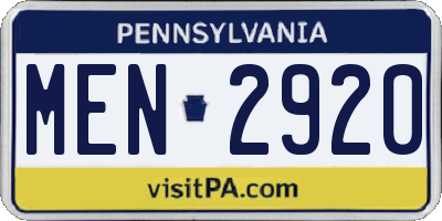 PA license plate MEN2920