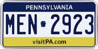 PA license plate MEN2923