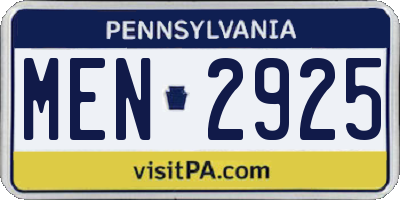 PA license plate MEN2925
