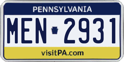 PA license plate MEN2931