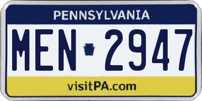 PA license plate MEN2947