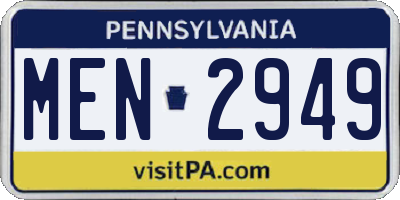 PA license plate MEN2949