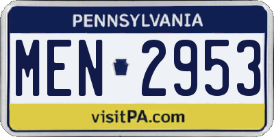 PA license plate MEN2953