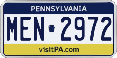PA license plate MEN2972